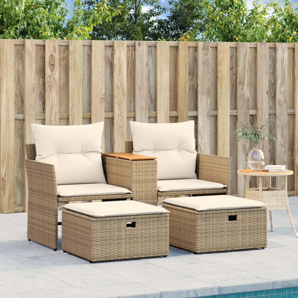 Tuinbank 2-Zits Met Voetenbanken Poly Rattan