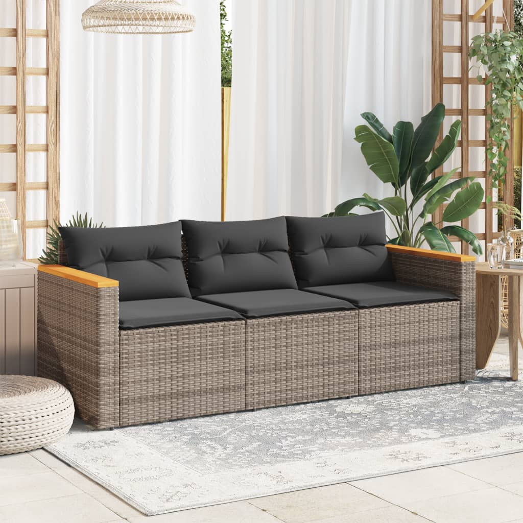 Tuinbank 3-Zits Met Kussens Poly Rattan