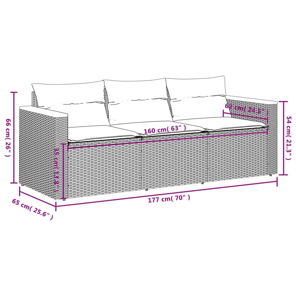 Tuinbank 3-Zits Met Kussens Poly Rattan