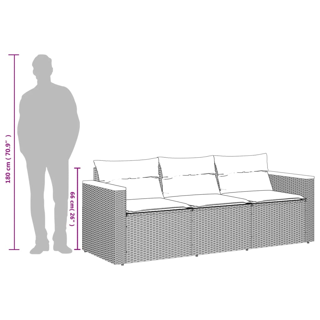 Tuinbank 3-Zits Met Kussens Poly Rattan