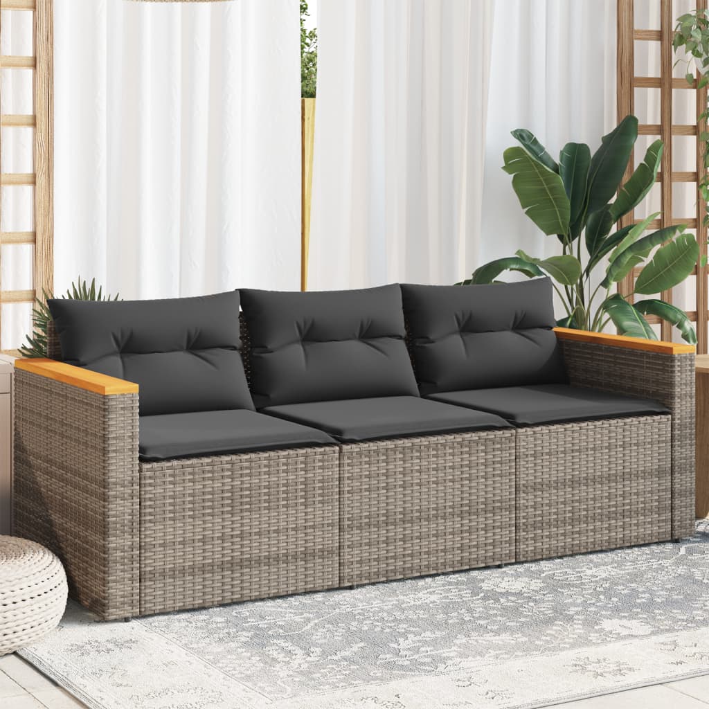 Tuinbank 3-Zits Met Kussens Poly Rattan