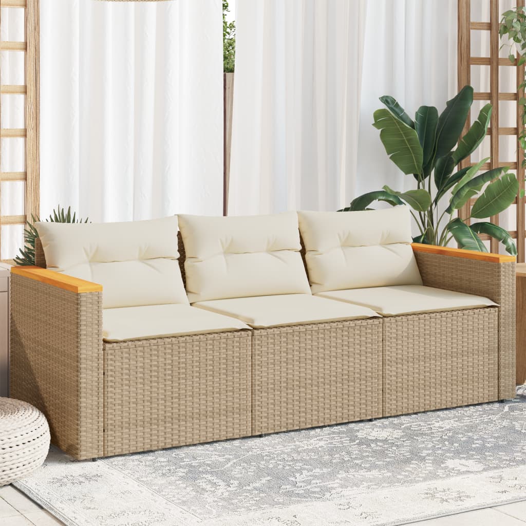 Tuinbank 3-Zits Met Kussens Poly Rattan