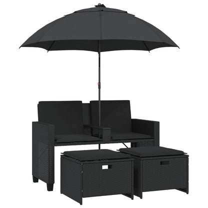 Tuinbank 2-Zits Met Parasol En Voetenbanken Poly Rattan
