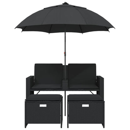 Tuinbank 2-Zits Met Parasol En Voetenbanken Poly Rattan