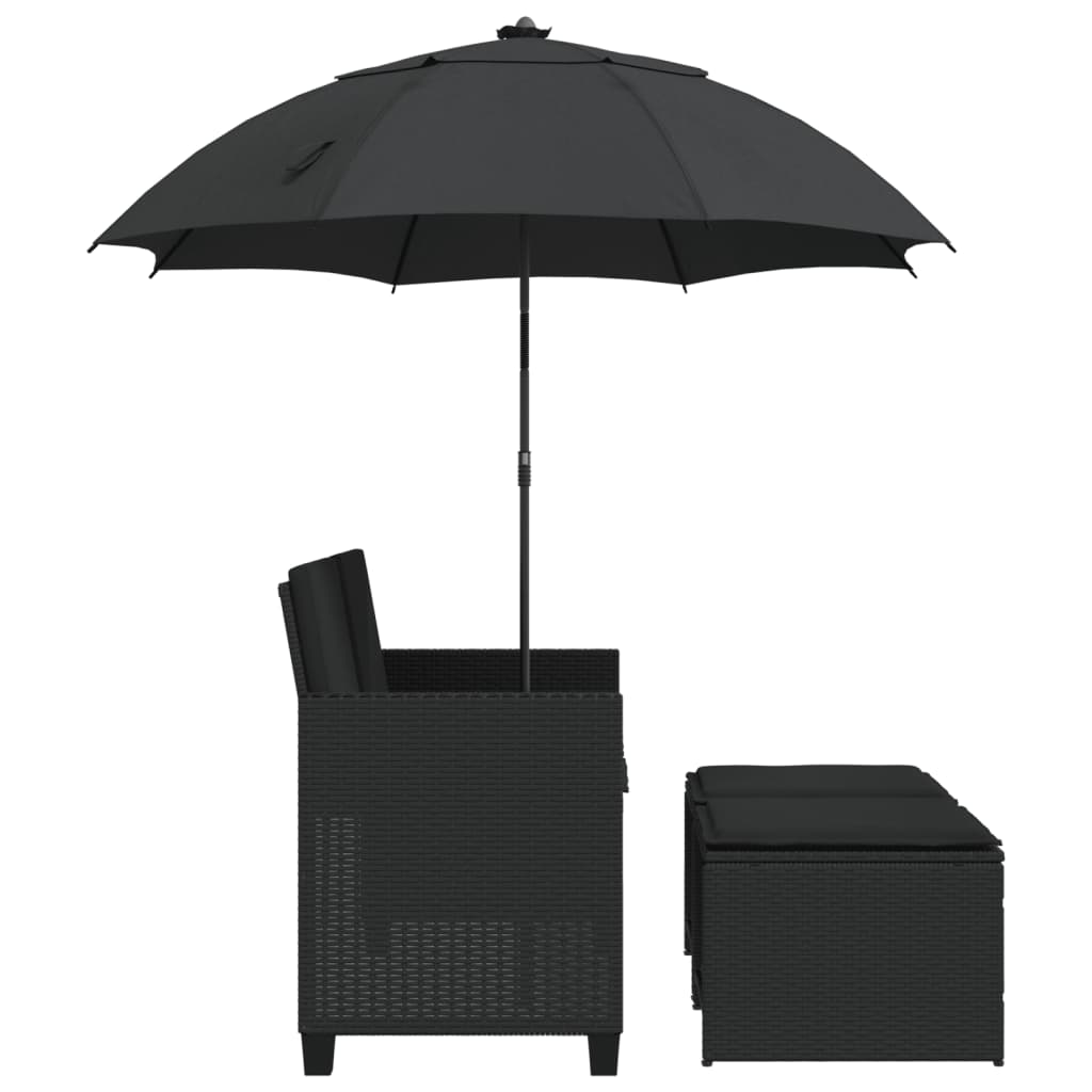 Tuinbank 2-Zits Met Parasol En Voetenbanken Poly Rattan
