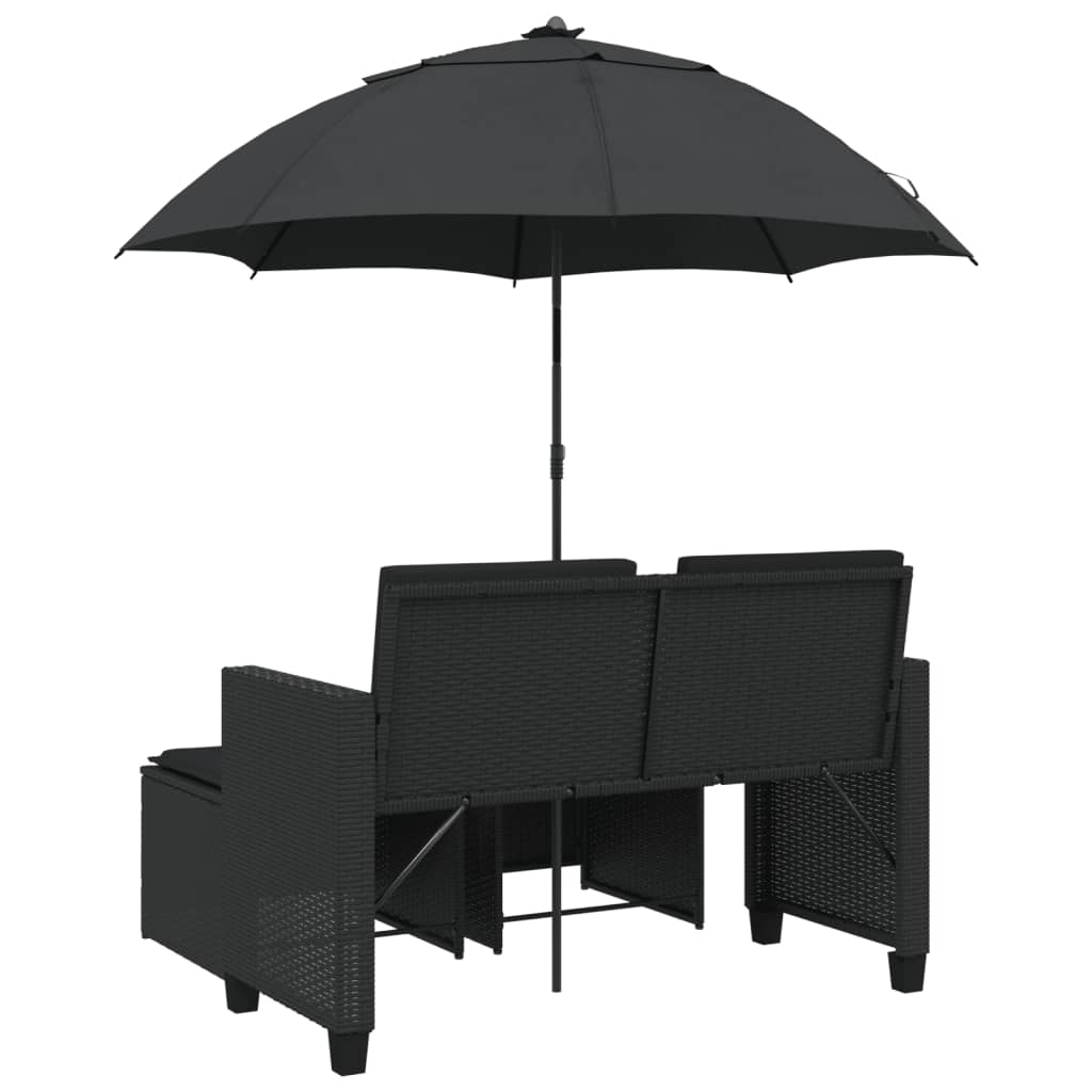 Tuinbank 2-Zits Met Parasol En Voetenbanken Poly Rattan