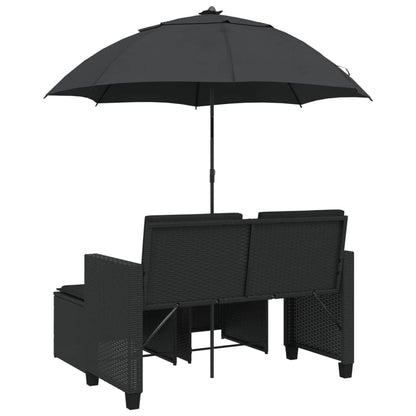 Tuinbank 2-Zits Met Parasol En Voetenbanken Poly Rattan