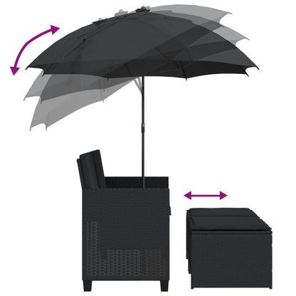 Tuinbank 2-Zits Met Parasol En Voetenbanken Poly Rattan