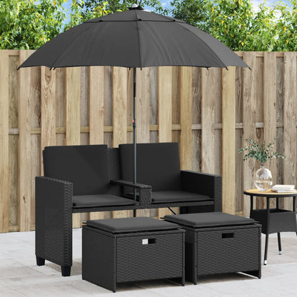 Tuinbank 2-Zits Met Parasol En Voetenbanken Poly Rattan