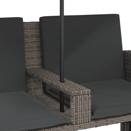 Tuinbank 2-Zits Met Parasol En Voetenbanken Poly Rattan
