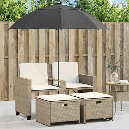 Tuinbank 2-Zits Met Parasol En Voetenbanken Poly Rattan
