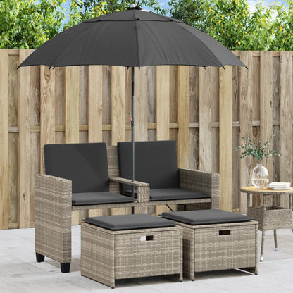 Tuinbank 2-Zits Met Parasol En Voetenbanken Poly Rattan