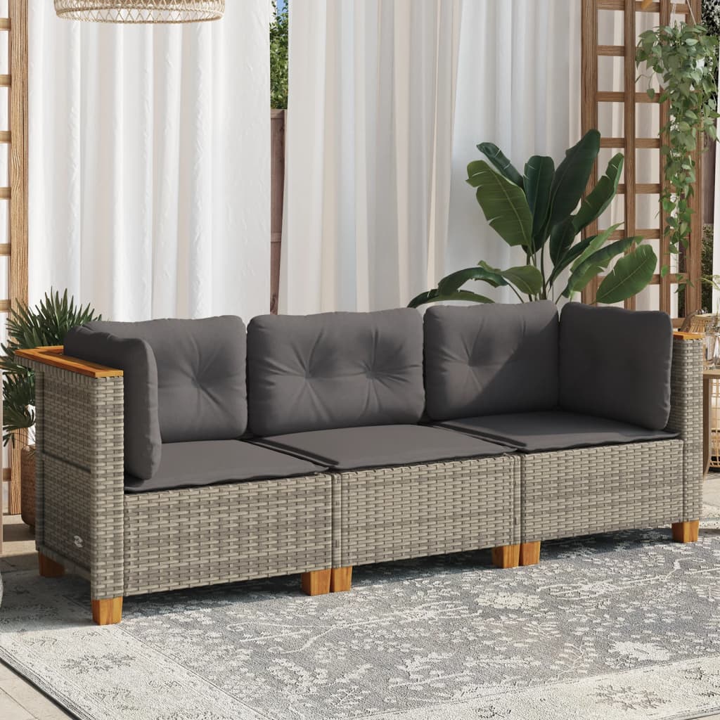 Tuinbank 3-Zits Met Kussens Poly Rattan