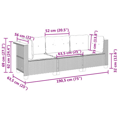 Tuinbank 3-Zits Met Kussens Poly Rattan