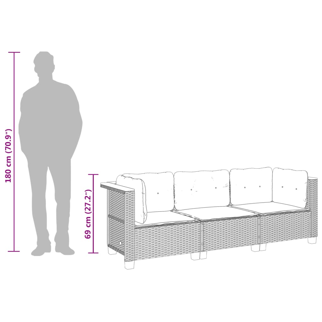 Tuinbank 3-Zits Met Kussens Poly Rattan