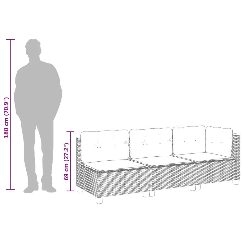 Tuinbank 3-Zits Met Kussens Poly Rattan