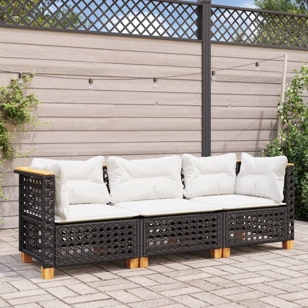Tuinbank 3-Zits Met Kussens Poly Rattan