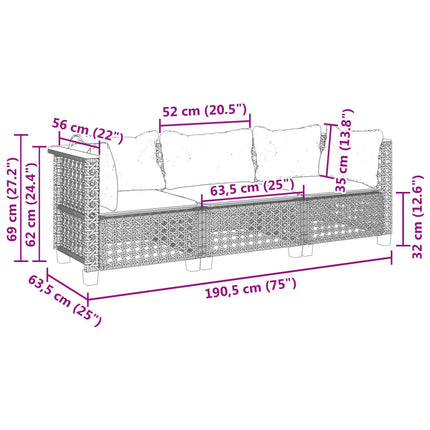 Tuinbank 3-Zits Met Kussens Poly Rattan