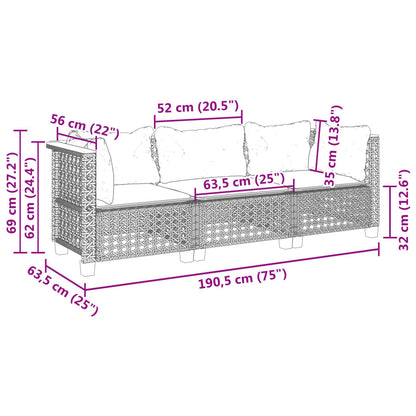 Tuinbank 3-Zits Met Kussens Poly Rattan
