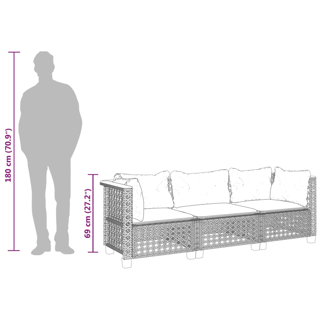 Tuinbank 3-Zits Met Kussens Poly Rattan