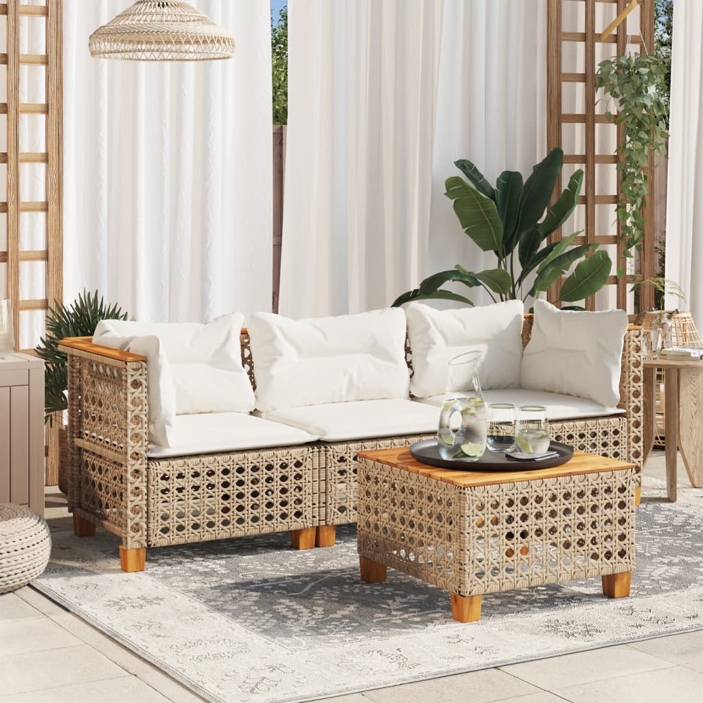 Tuinbank 3-Zits Met Kussens Poly Rattan
