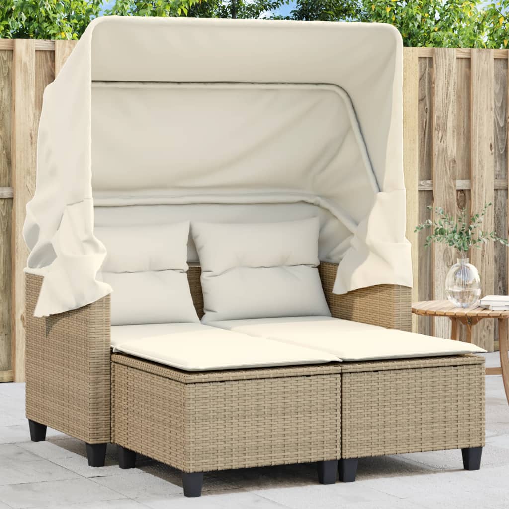 Tuinbank 2-Zits En Voetenbanken Poly Rattan