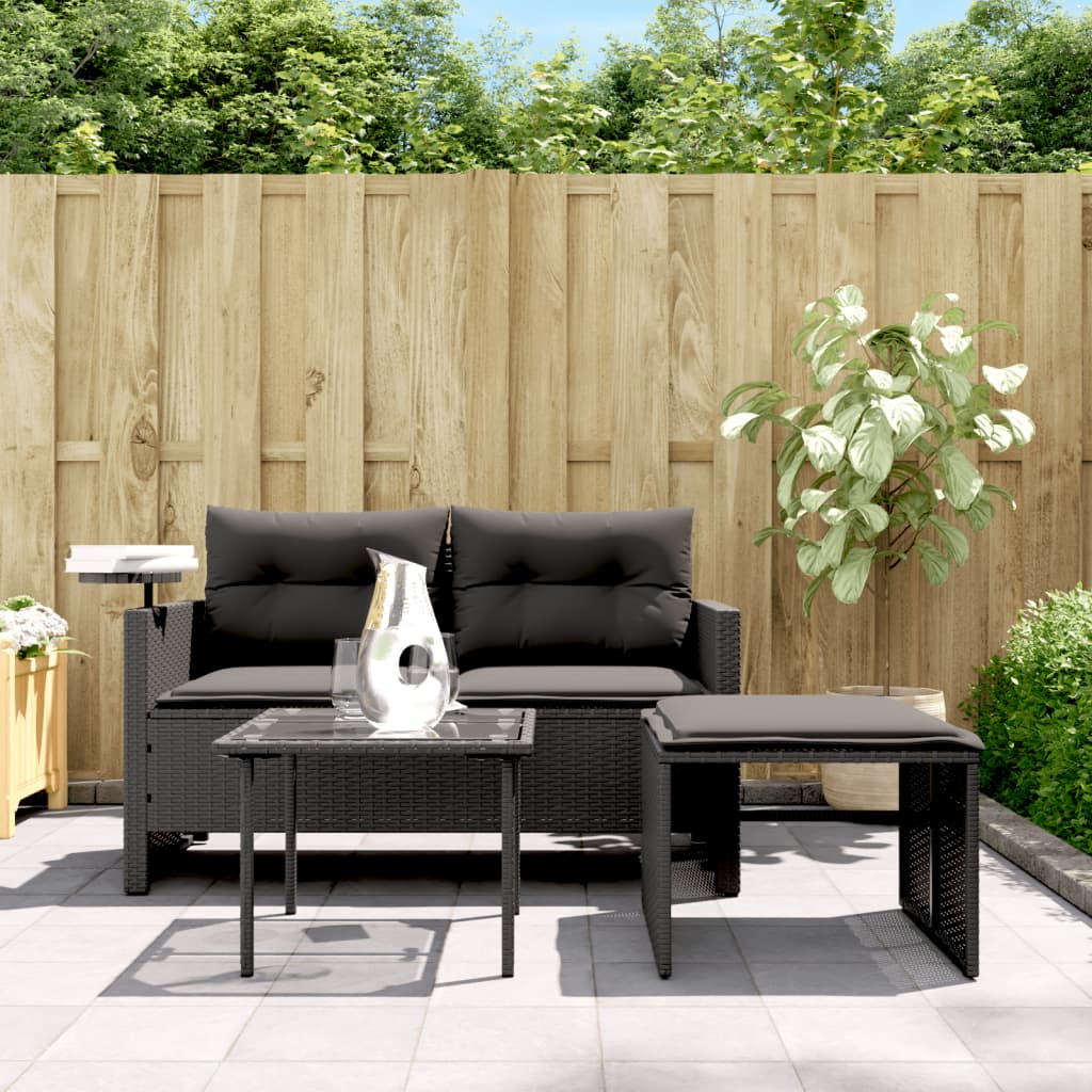 3-Delige Loungeset Met Kussens Poly Rattan