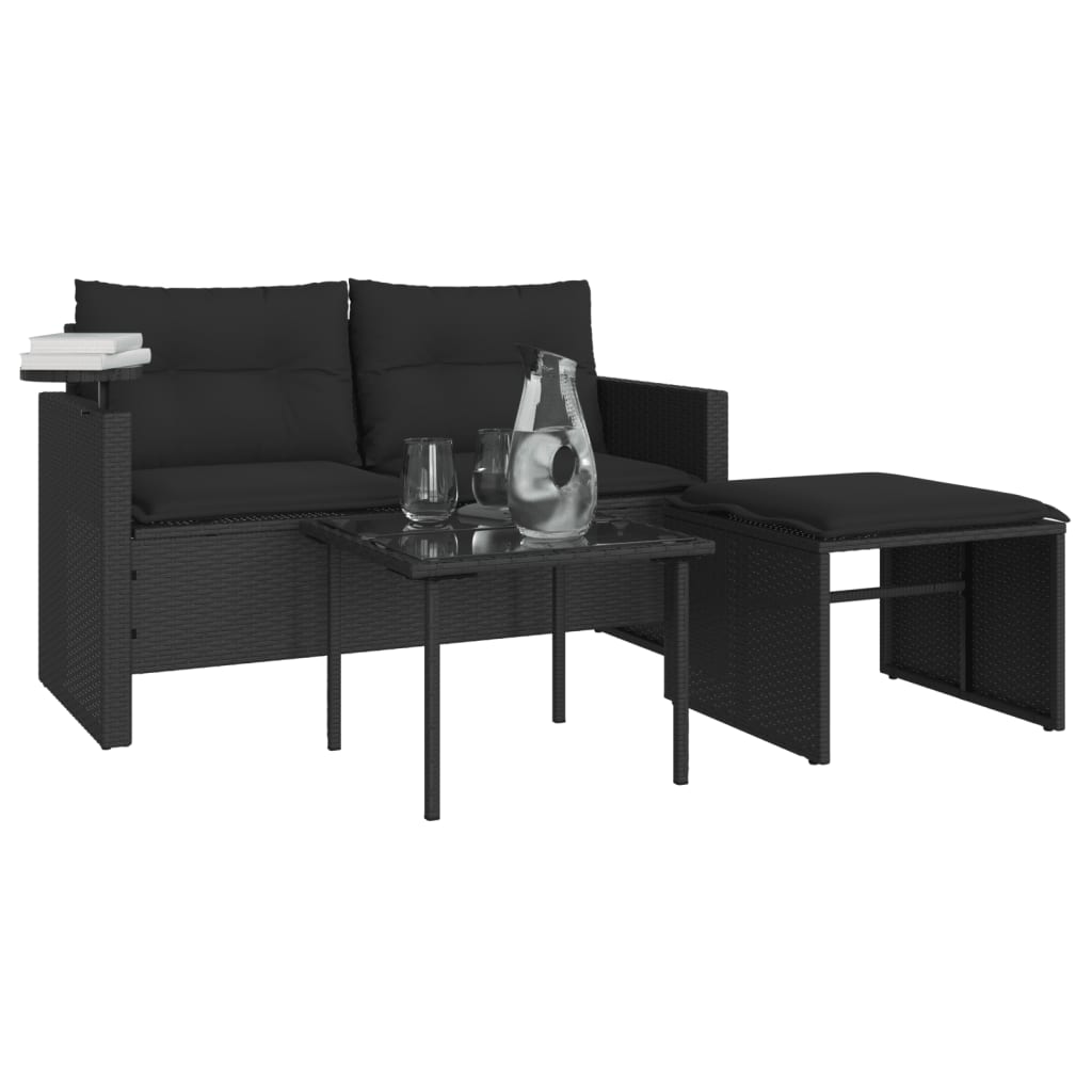3-Delige Loungeset Met Kussens Poly Rattan