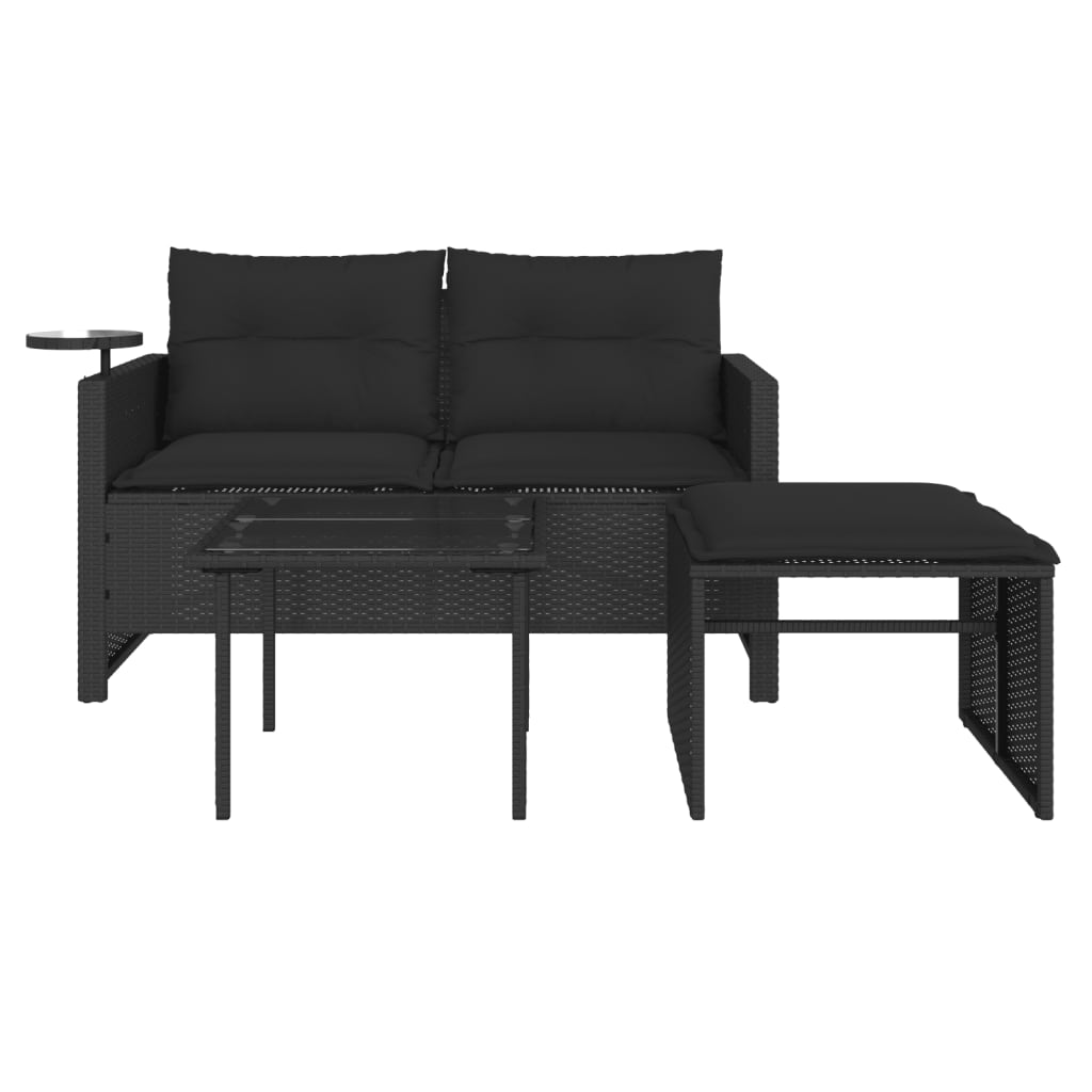 3-Delige Loungeset Met Kussens Poly Rattan