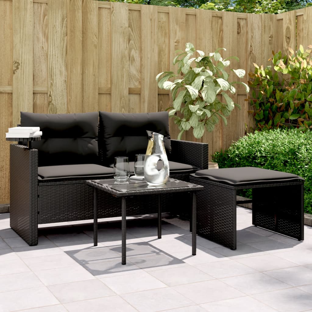 3-Delige Loungeset Met Kussens Poly Rattan