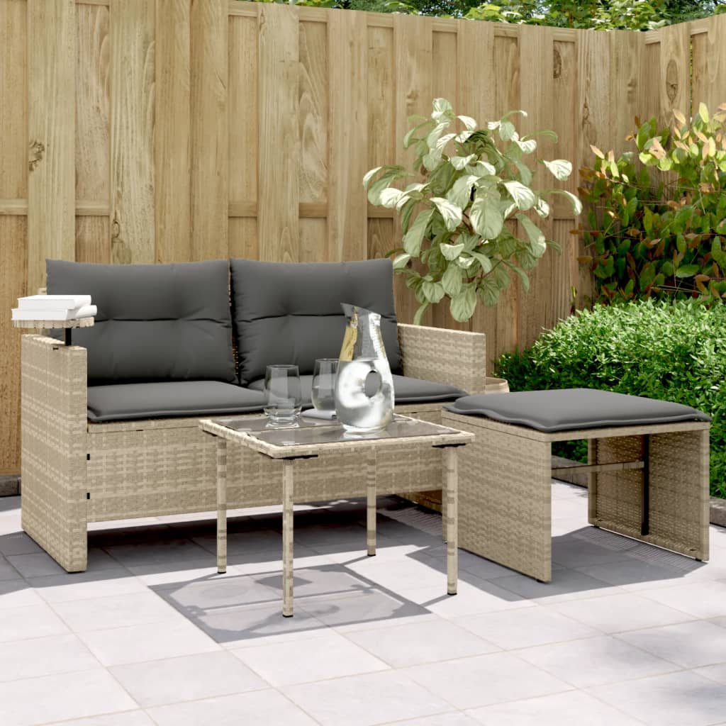 3-Delige Loungeset Met Kussens Poly Rattan