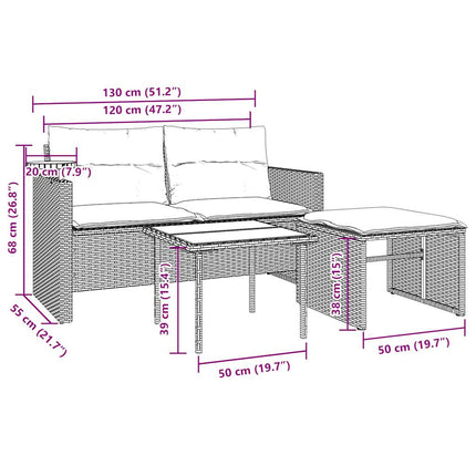 3-Delige Tuinbankset Met Kussens, Polyrotan