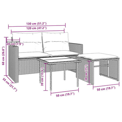 3-Delige Tuinbankset Met Kussens, Polyrotan
