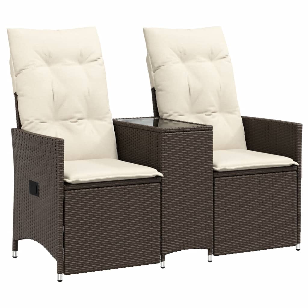 Tuinbank 2-Zits Verstelbaar Met Tafel Poly Rattan Bruin