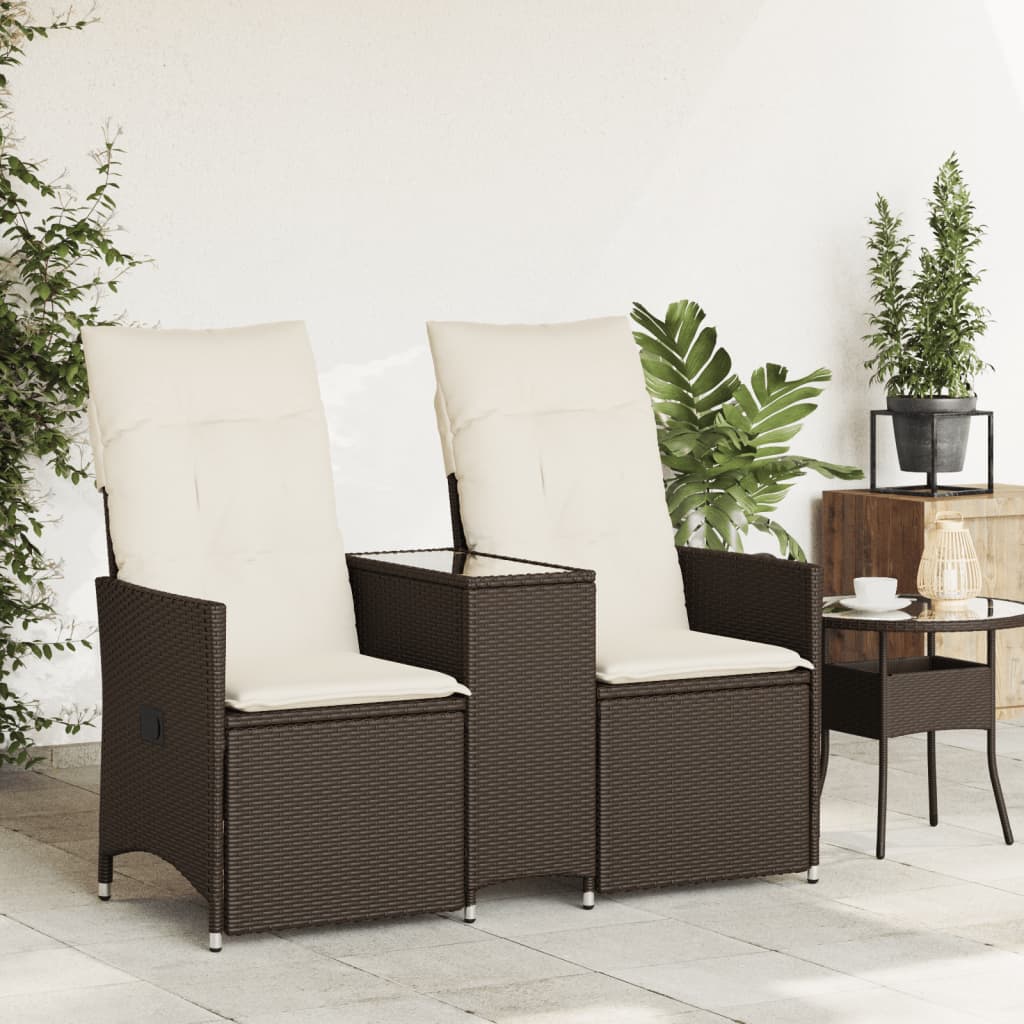 Tuinbank 2-Zits Verstelbaar Met Tafel Poly Rattan Bruin