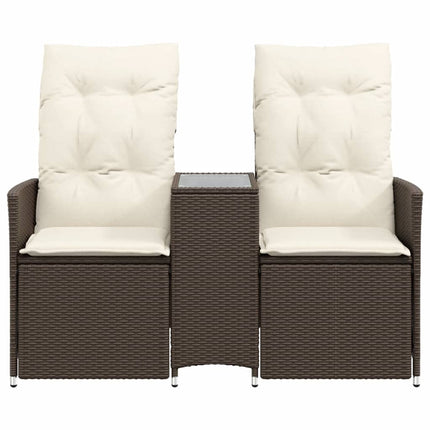 Tuinbank 2-Zits Verstelbaar Met Tafel Poly Rattan Bruin