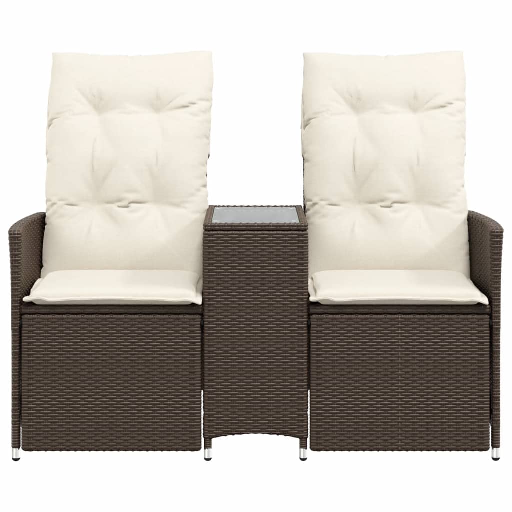 Tuinbank 2-Zits Verstelbaar Met Tafel Poly Rattan Bruin