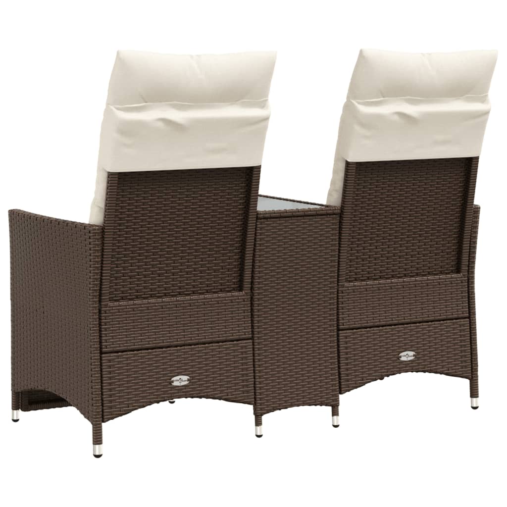 Tuinbank 2-Zits Verstelbaar Met Tafel Poly Rattan Bruin