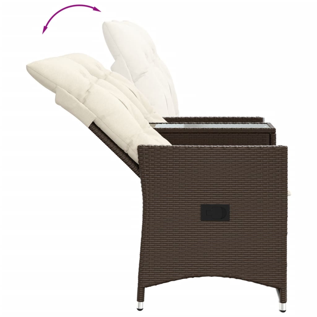 Tuinbank 2-Zits Verstelbaar Met Tafel Poly Rattan Bruin