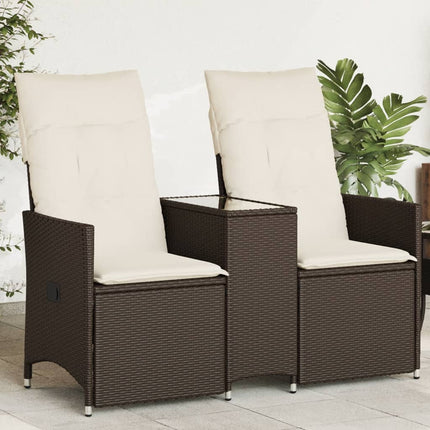 Tuinbank 2-Zits Verstelbaar Met Tafel Poly Rattan Bruin