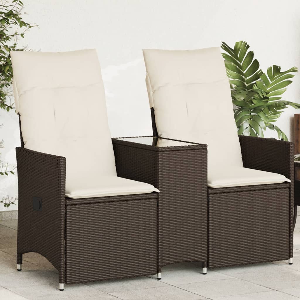 Tuinbank 2-Zits Verstelbaar Met Tafel Poly Rattan Bruin
