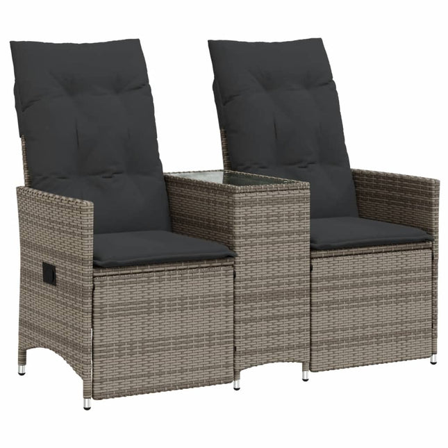 Tuinbank 2-Zits Verstelbaar Met Tafel Poly Rattan Grijs