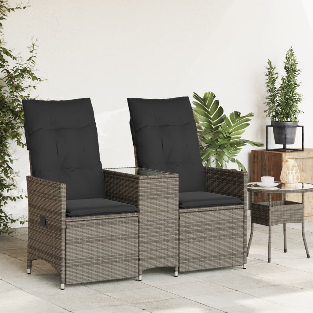 Tuinbank 2-Zits Verstelbaar Met Tafel Poly Rattan Grijs