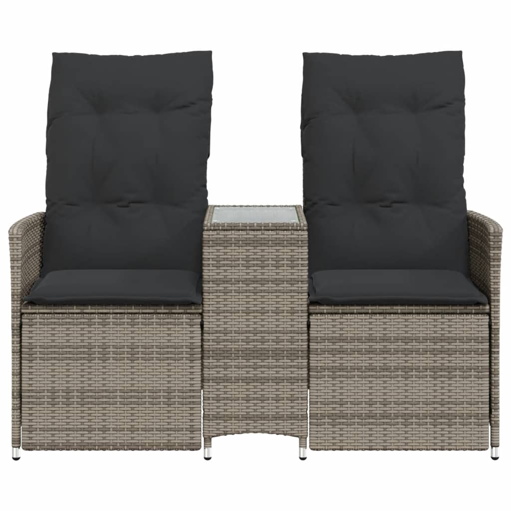 Tuinbank 2-Zits Verstelbaar Met Tafel Poly Rattan Grijs