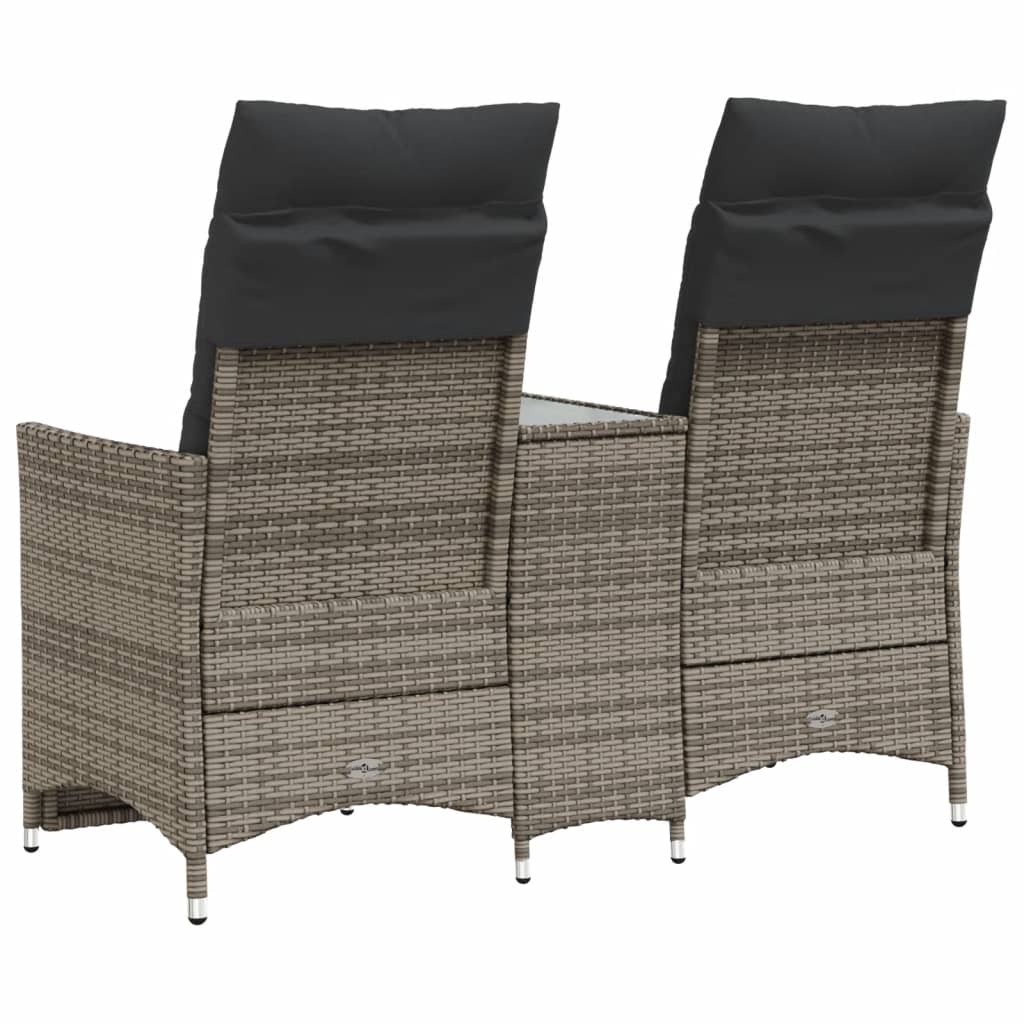 Tuinbank 2-Zits Verstelbaar Met Tafel Poly Rattan Grijs