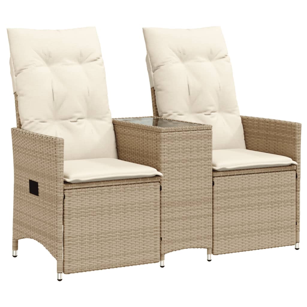 Tuinbank 2-Zits Verstelbaar Met Tafel Poly Rattan Beige
