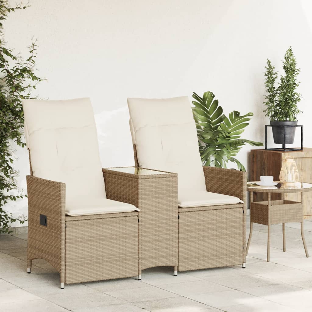 Tuinbank 2-Zits Verstelbaar Met Tafel Poly Rattan Beige