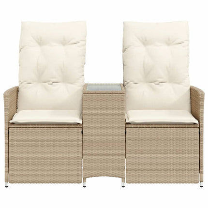 Tuinbank 2-Zits Verstelbaar Met Tafel Poly Rattan Beige