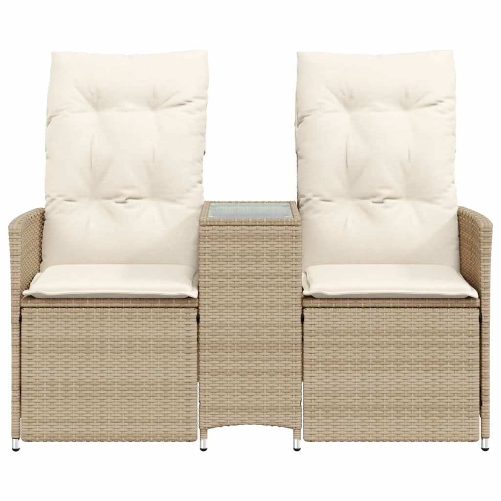 Tuinbank 2-Zits Verstelbaar Met Tafel Poly Rattan Beige