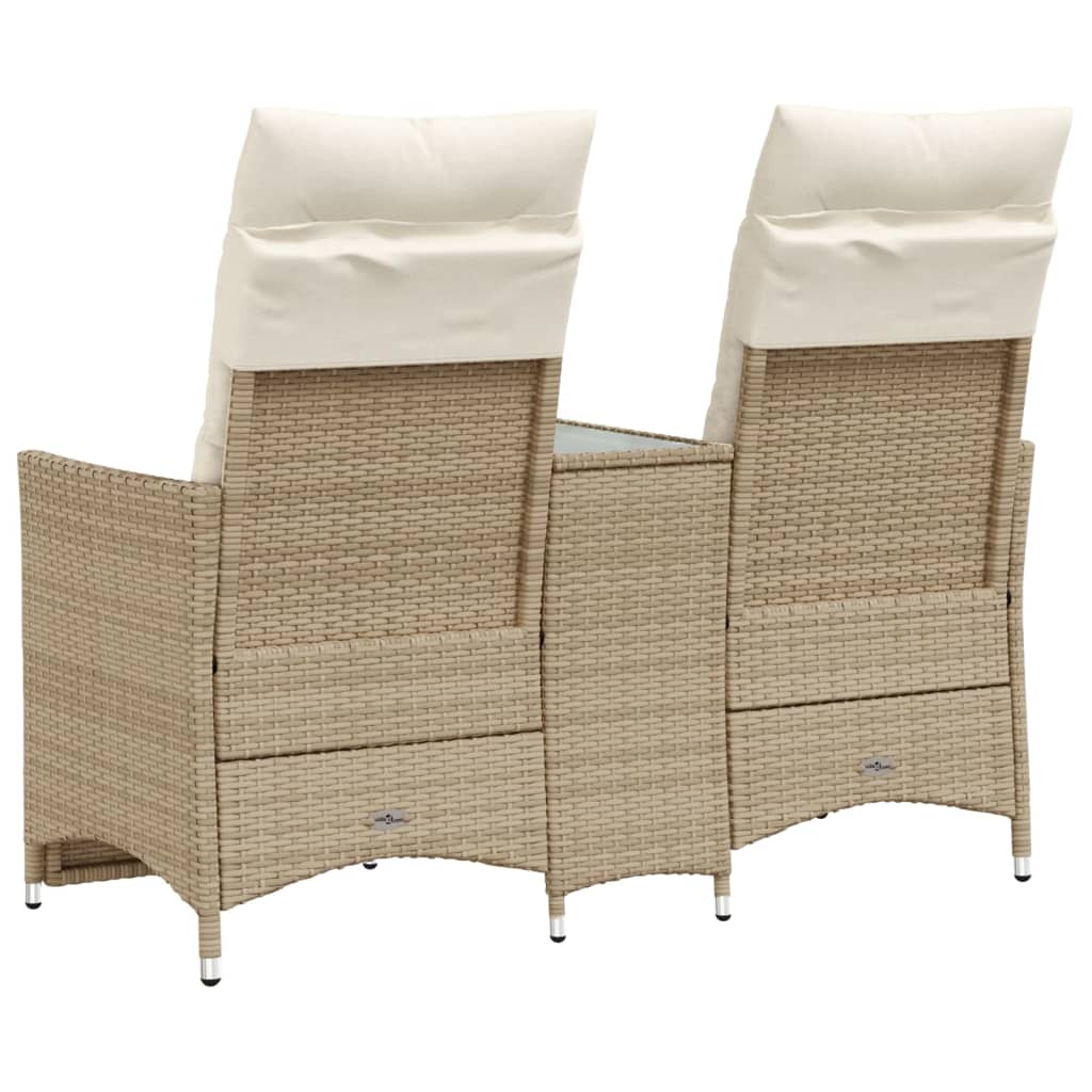 Tuinbank 2-Zits Verstelbaar Met Tafel Poly Rattan Beige